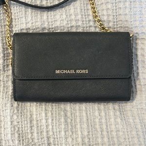 Michael Kors black crossbody with gold chain